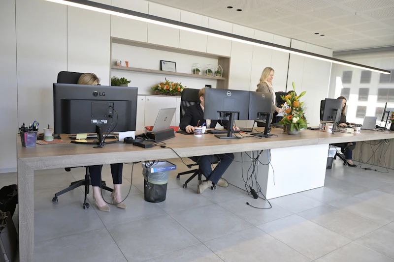 Administrative team working at desks in an open-plan office
